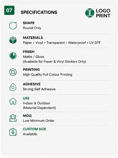 Custom Round Sticker Specifications